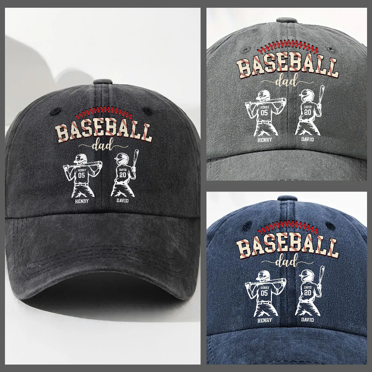 Baseball Dad Grandpa - Personalized Custom Vintage Washed Denim Cap - Image 4