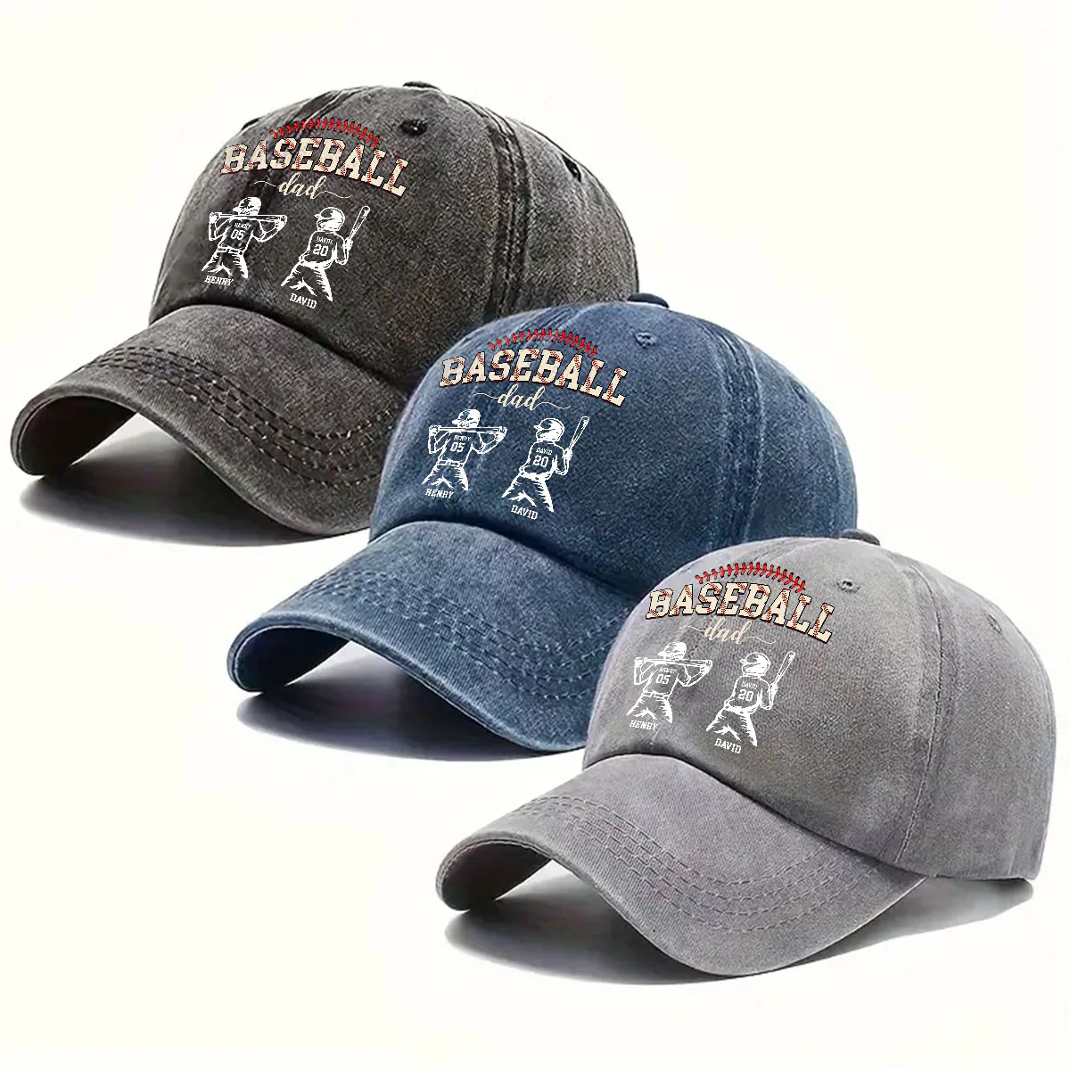 Baseball Dad Grandpa - Personalized Custom Vintage Washed Denim Cap - Image 5