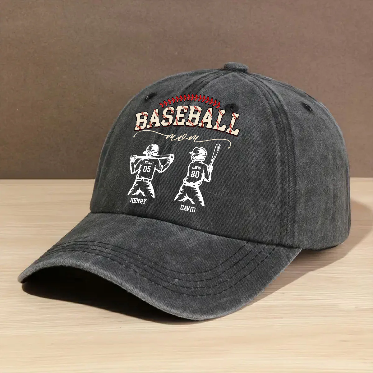 Baseball Mom Grandma - Personalized Custom Vintage Washed Denim Cap - Image 3