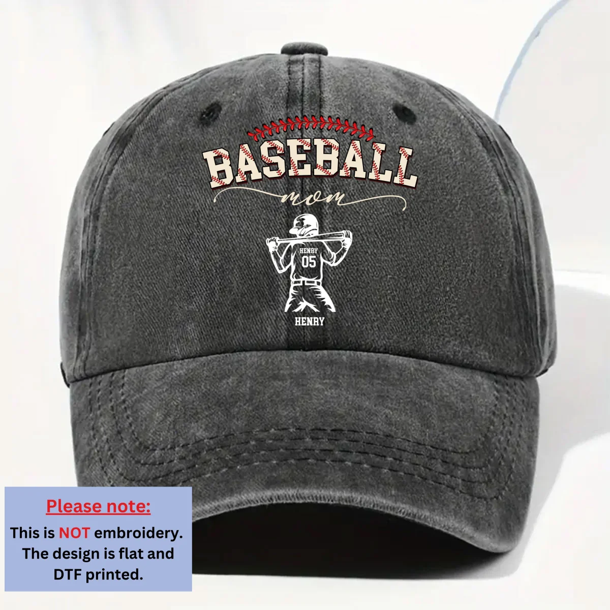 Baseball Mom Grandma - Personalized Custom Vintage Washed Denim Cap - Image 7