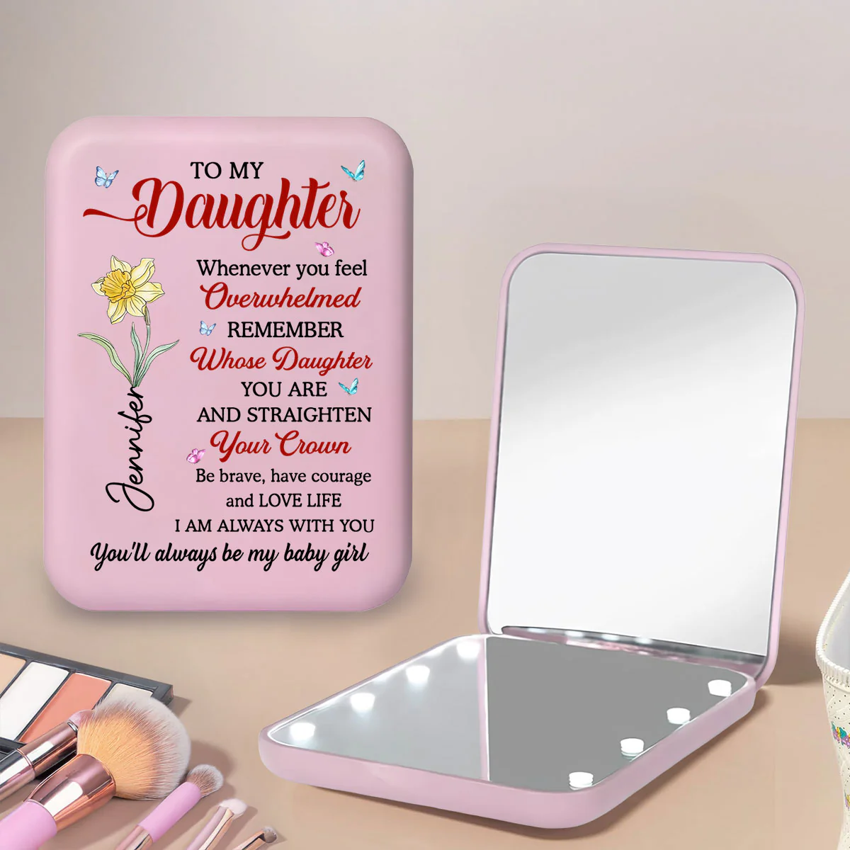 Be Brave - Personalized Custom LED Pocket Mirror - Image 5