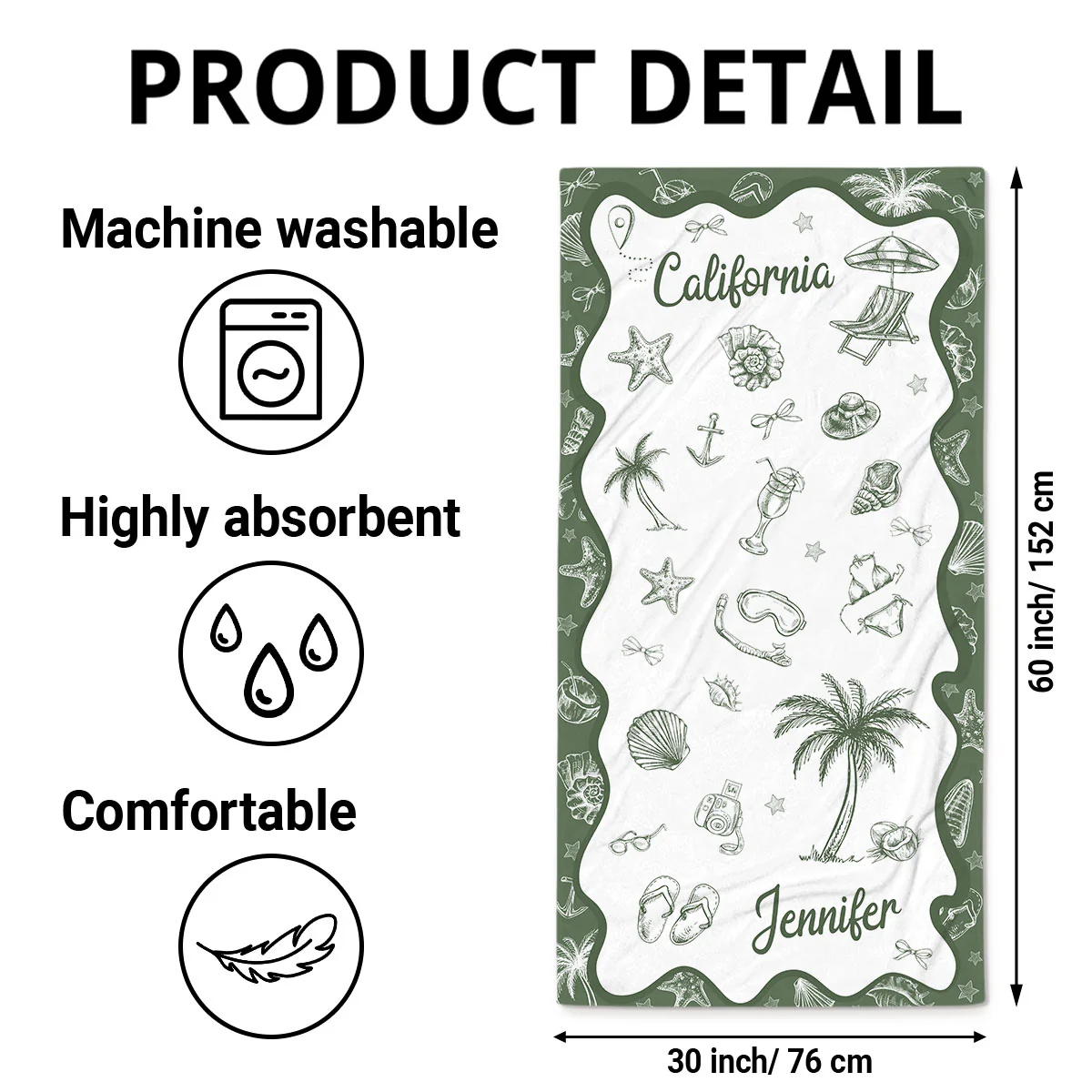 Beach Vacation - Personalized Custom Beach Towel - Image 6