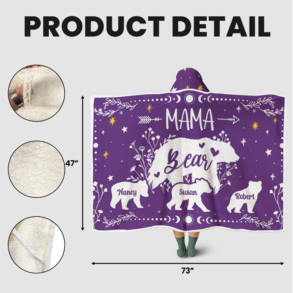Bear Family - Personalized Custom Hooded Blanket - Image 5