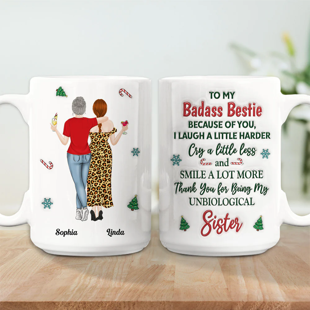 Because Of You I Laugh A Little Harder Christmas - Personalized Custom 3D Inflated Effect Mug - Image 4