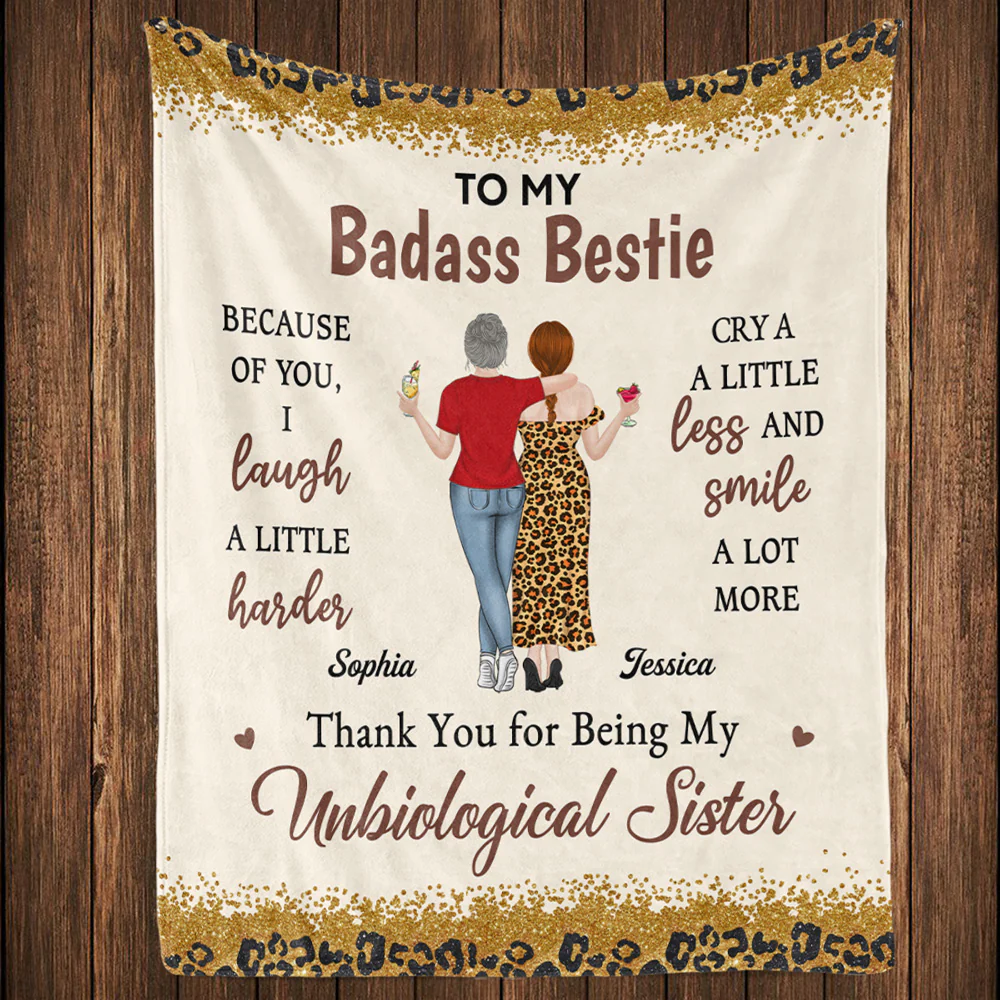 Because Of You I Laugh A Little Harder - Personalized Custom Fleece Blanket - Image 2