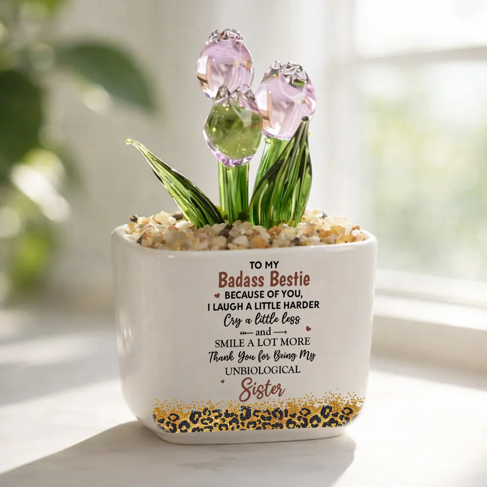 Because Of You I Laugh A Little Harder - Personalized Custom Glass Everlasting Tulips - Image 2