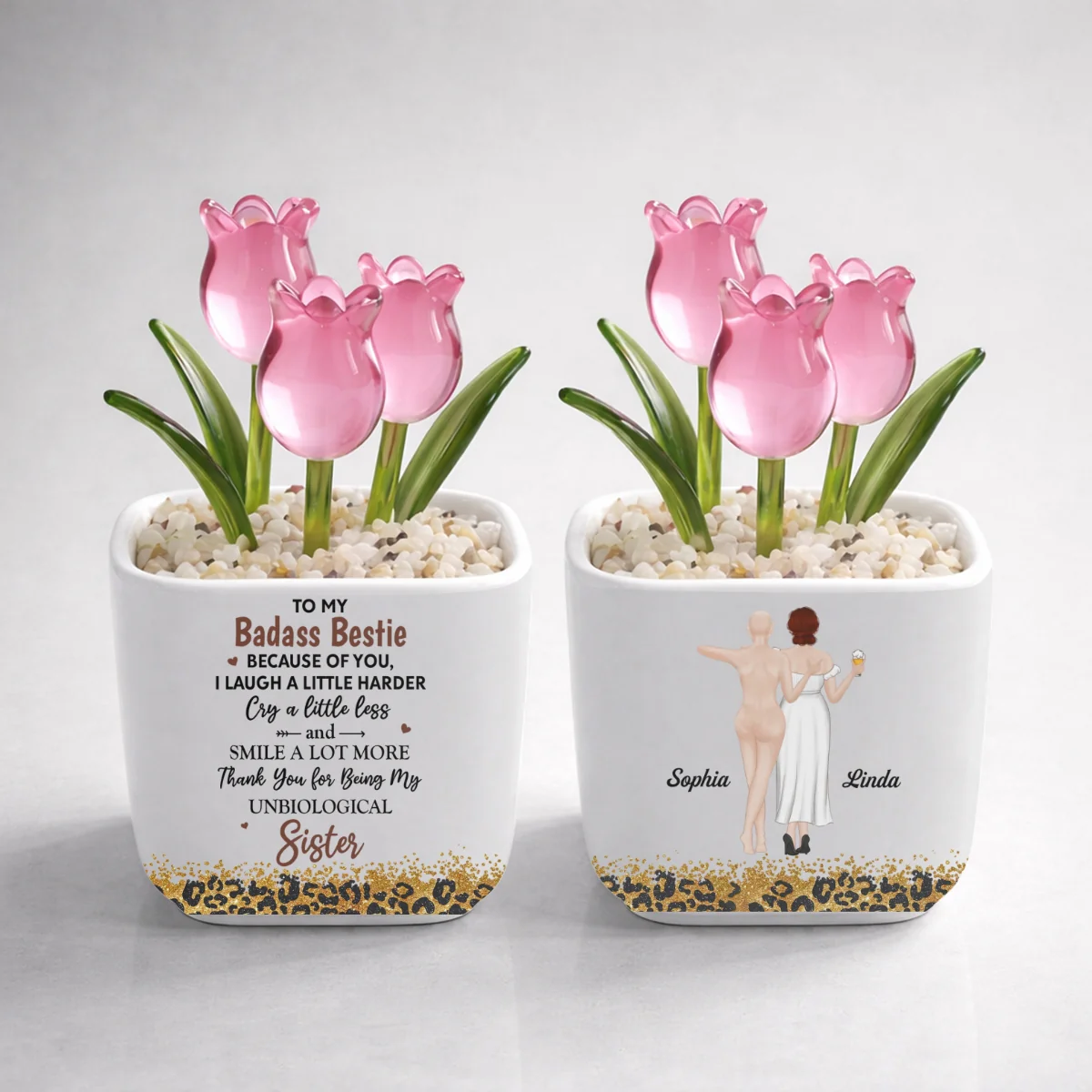 Because Of You I Laugh A Little Harder - Personalized Custom Glass Everlasting Tulips - Image 7