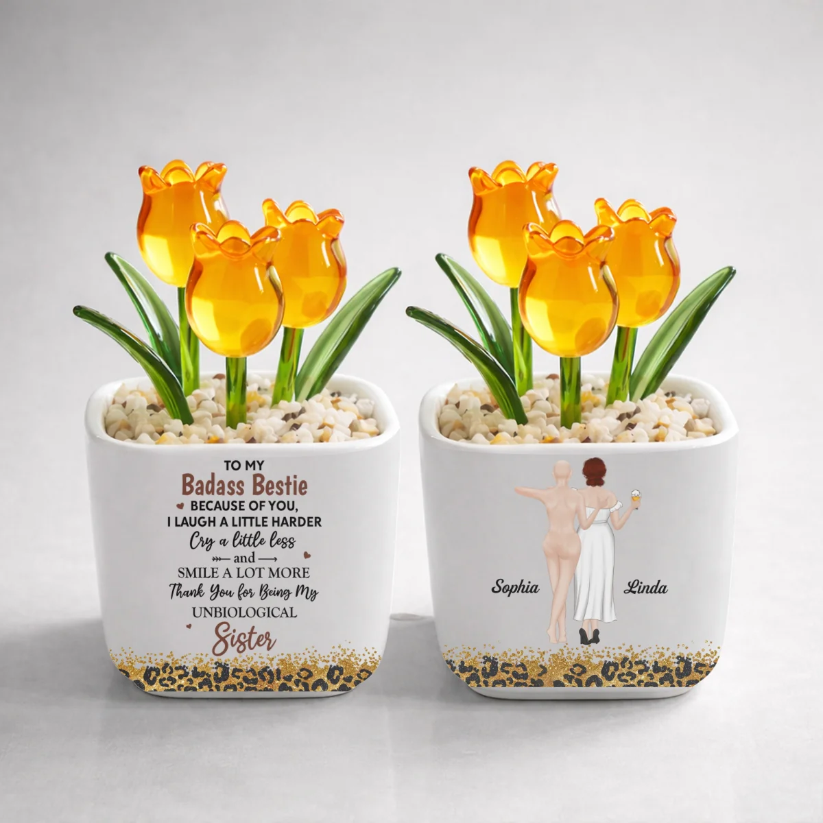Because Of You I Laugh A Little Harder - Personalized Custom Glass Everlasting Tulips - Image 9