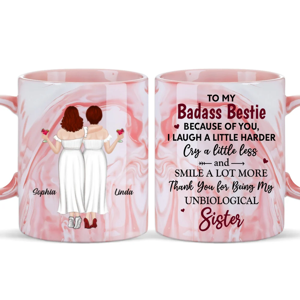 Because Of You I Laugh A Little Harder - Personalized Custom Pink Marble Mug - Image 5