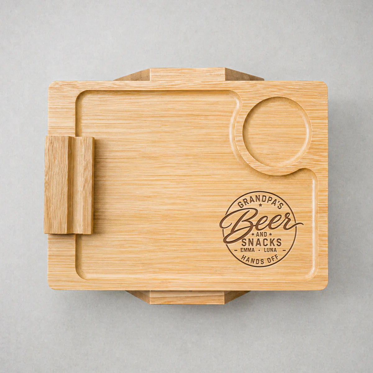 Beer And Snacks Hands Off - Personalized Custom Engraved Wooden Couch Arm Table - Image 3