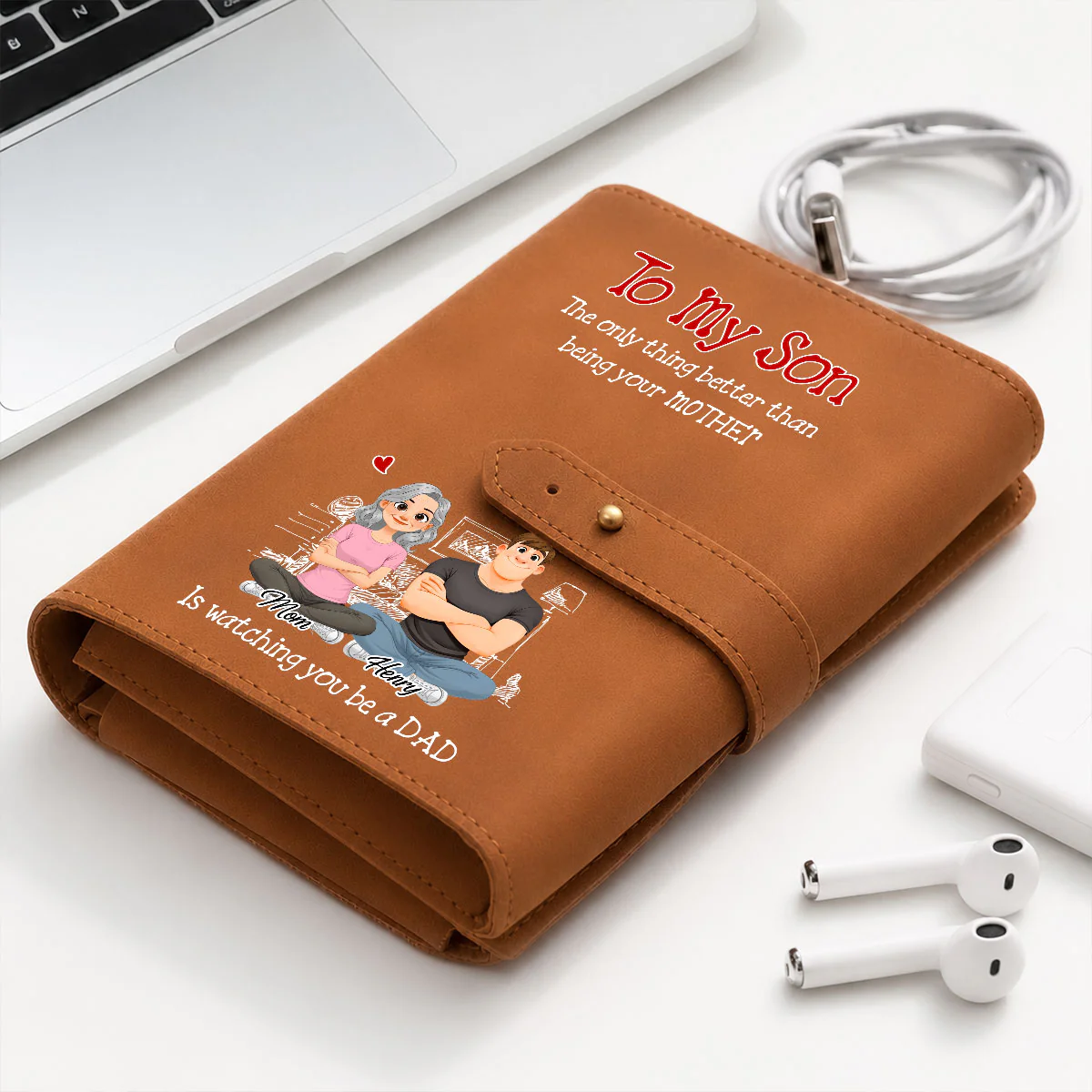Being A Dad - Personalized Custom Leather Charger Bag - Image 3