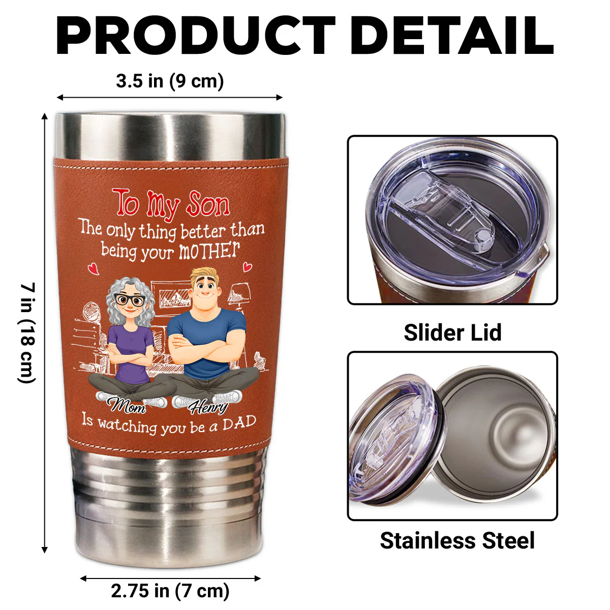 Being A Dad - Personalized Custom Leather Tumbler - Image 5