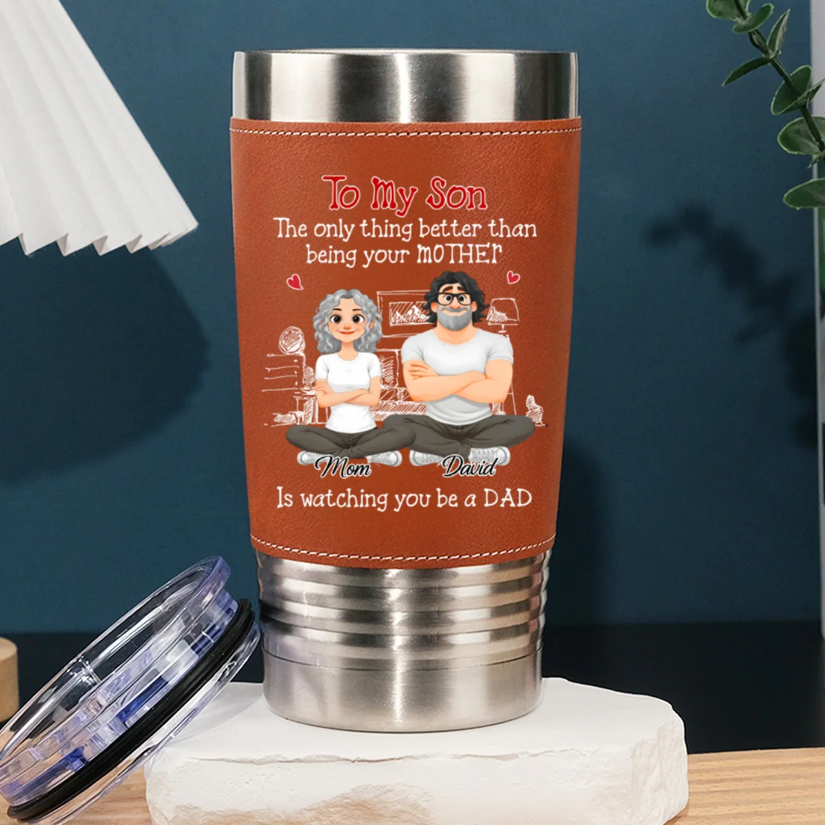 Being A Dad - Personalized Custom Leather Tumbler - Image 6