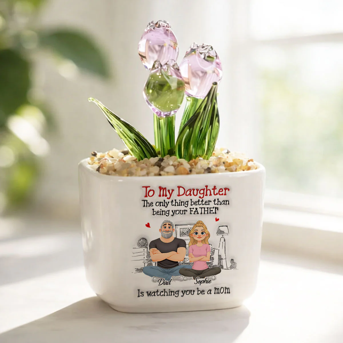Being Your Father - Personalized Custom 3D Inflated Effect Glass Everlasting Tulips - Image 2