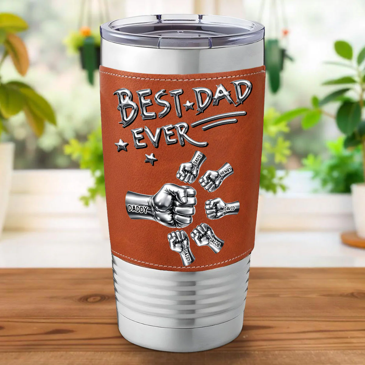 Best Dad Ever - Personalized Custom Leather Tumbler - Image 5
