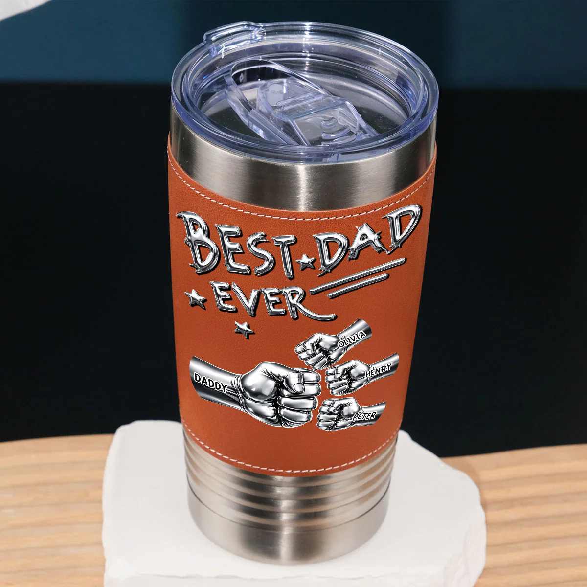Best Dad Ever - Personalized Custom Leather Tumbler - Image 6