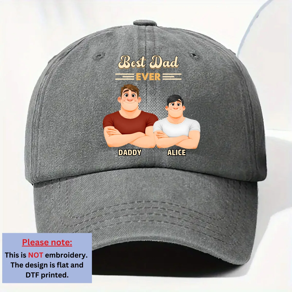 Best Daddy Ever 2 - Personalized Custom Vintage Washed Denim Cap - Image 8