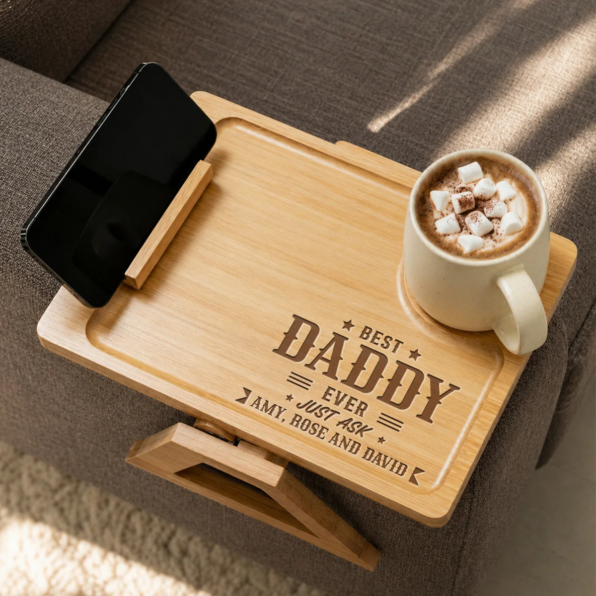 Best Daddy Ever - Personalized Custom Engraved Wooden Couch Arm Table