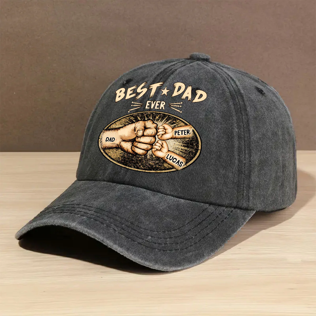 Best Daddy Ever - Personalized Custom Vintage Washed Denim Cap - Image 2