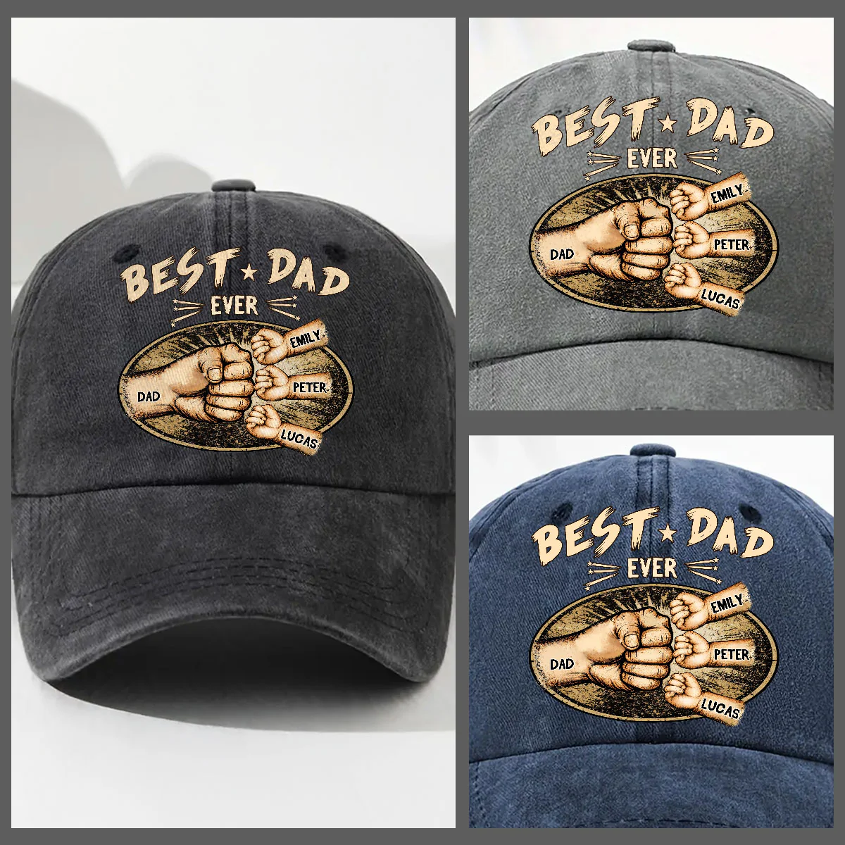 Best Daddy Ever - Personalized Custom Vintage Washed Denim Cap - Image 3