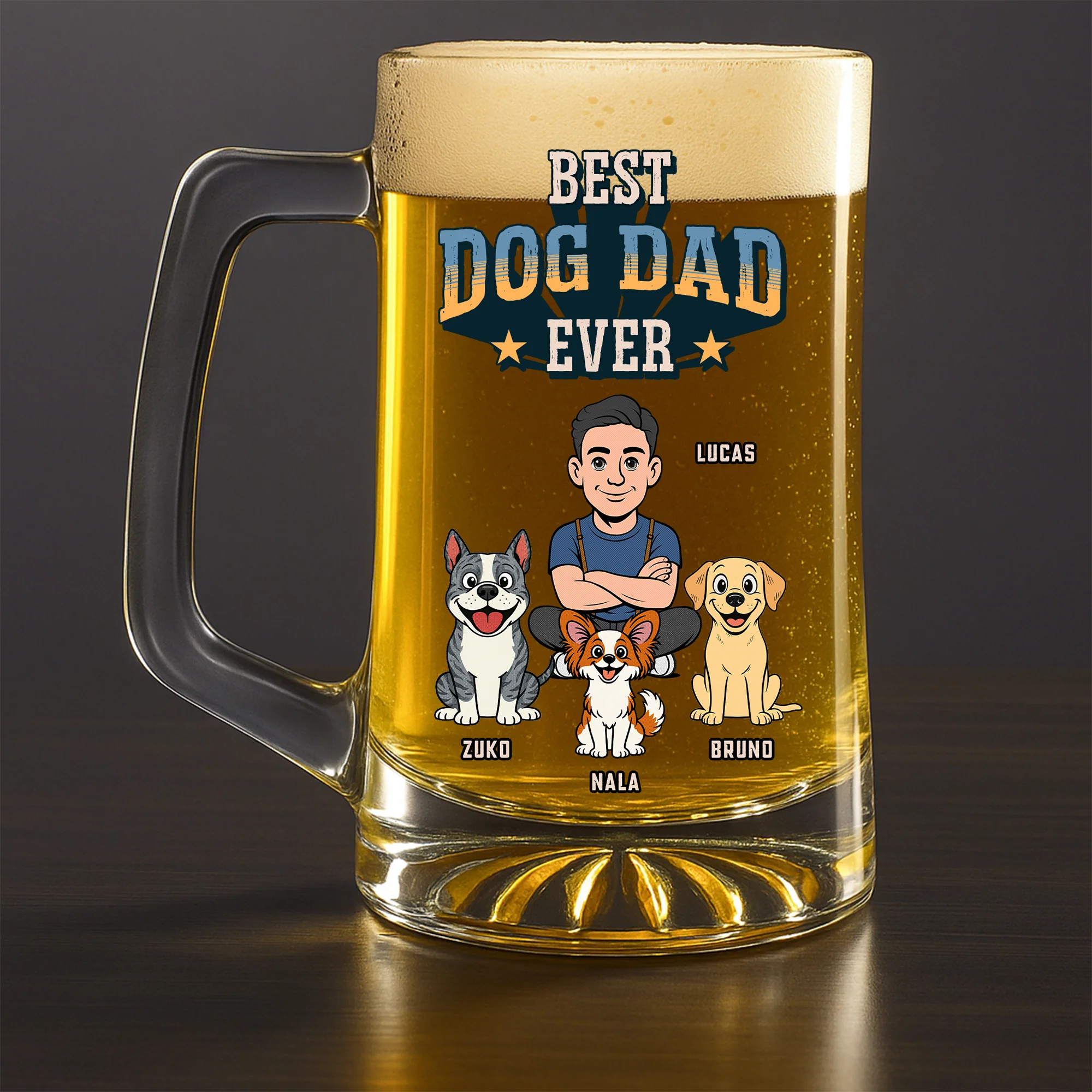 Best Dog Dad In The World - Personalized Custom Beer Glass With Handle - Image 3