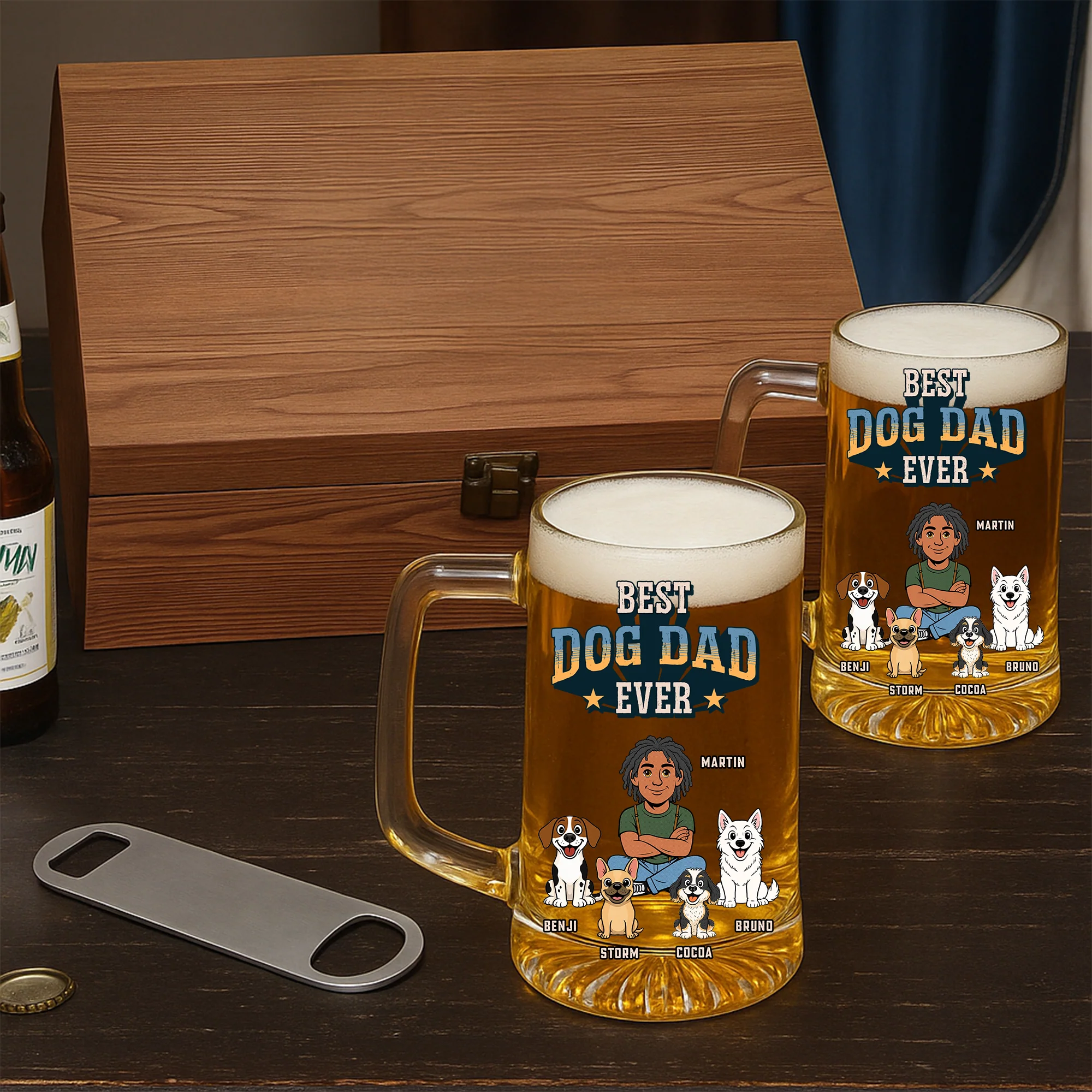 Best Dog Dad In The World - Personalized Custom Beer Glass With Handle - Image 4