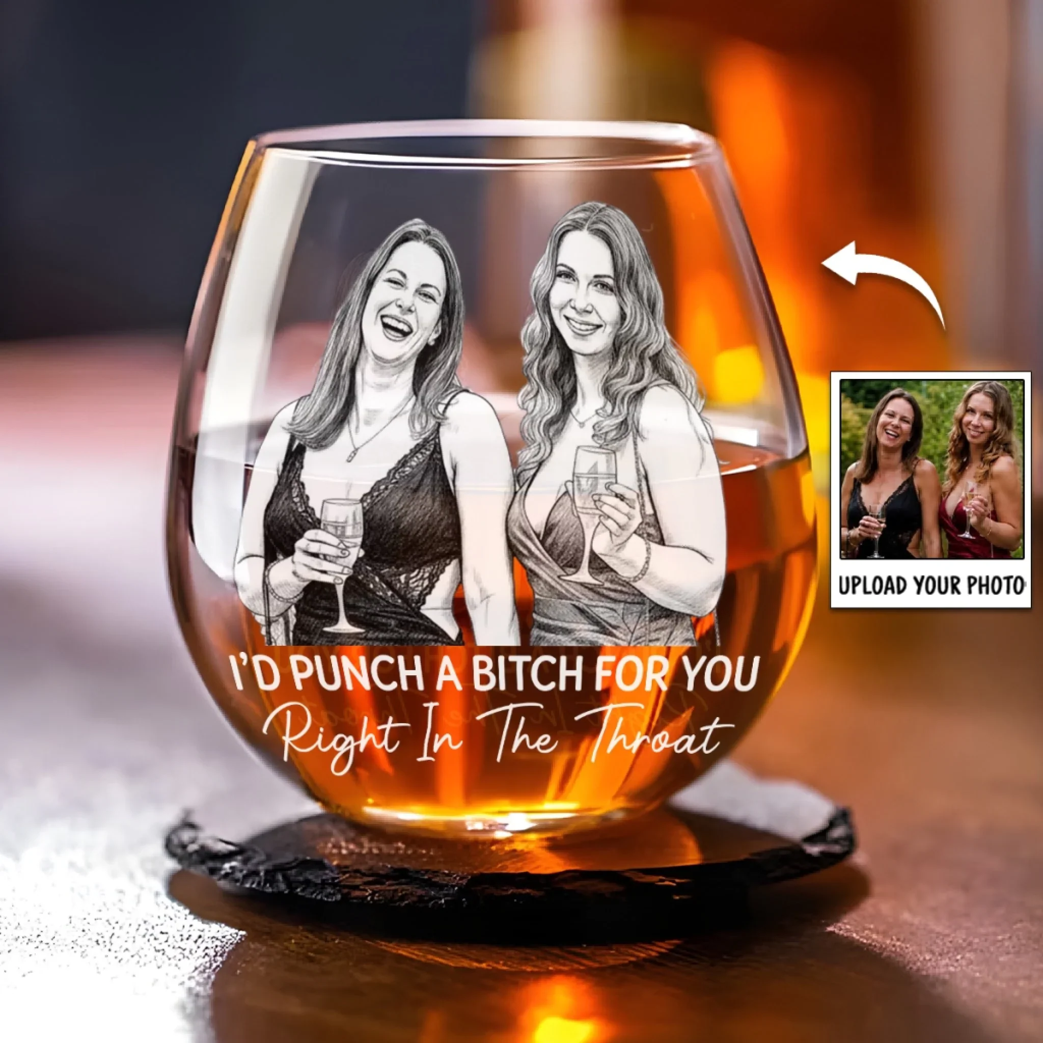 Best Friend Sketch - Personalized Custom Wine Glass - Image 2
