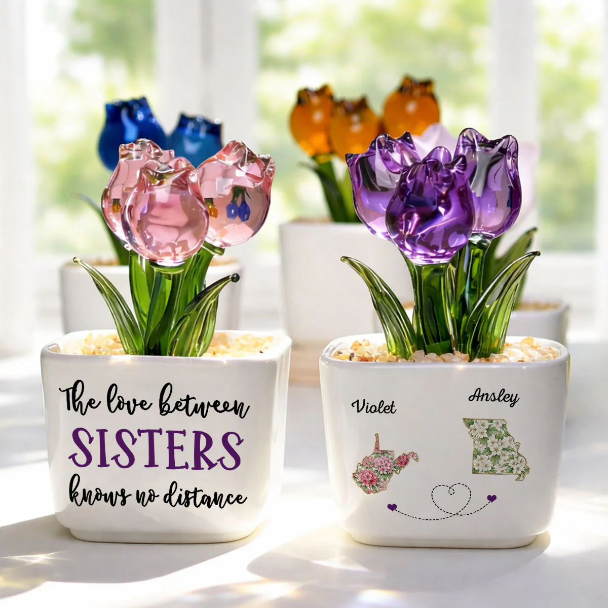 Best Friends Since The Beginning - Personalized Custom Glass Everlasting Tulips - Image 3