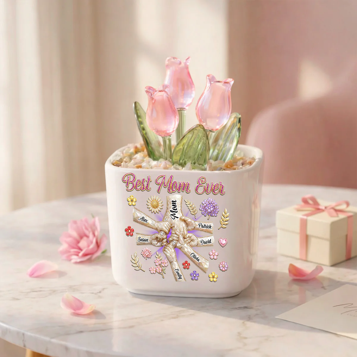 Best Mom Ever - Personalized Custom Glass Everlasting Tulips - Image 5