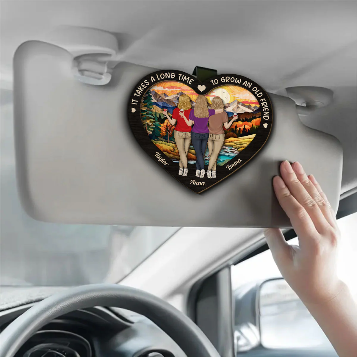 Bestie Old Friends Take Time To Grow - Personalized Custom Car Visor Clip - Image 3