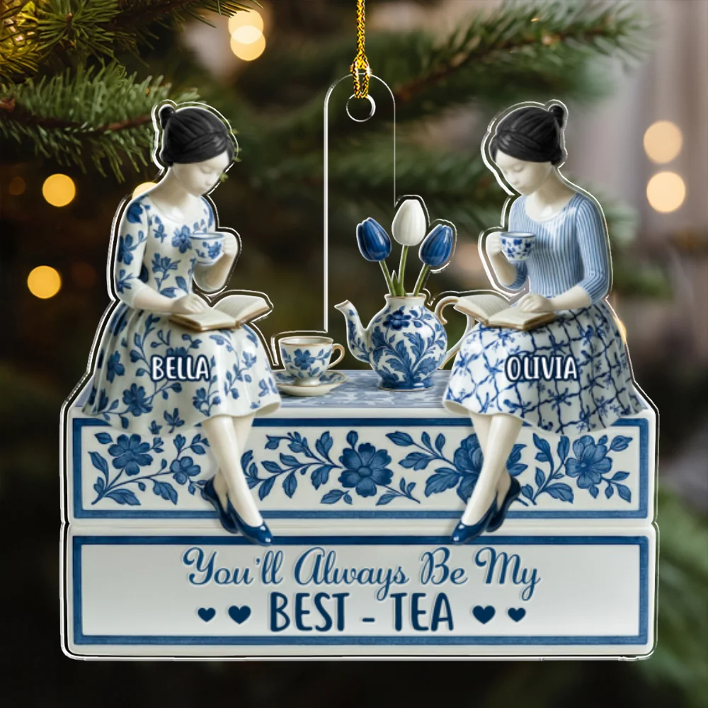 Bestie With Blue Toile - Personalized Custom Acrylic Ornament - Image 6