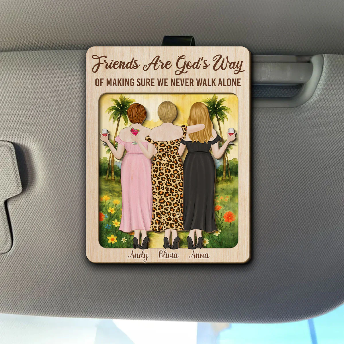 Besties Sisters Never Walk Alone - Personalized Custom Car Visor Clip - Image 3