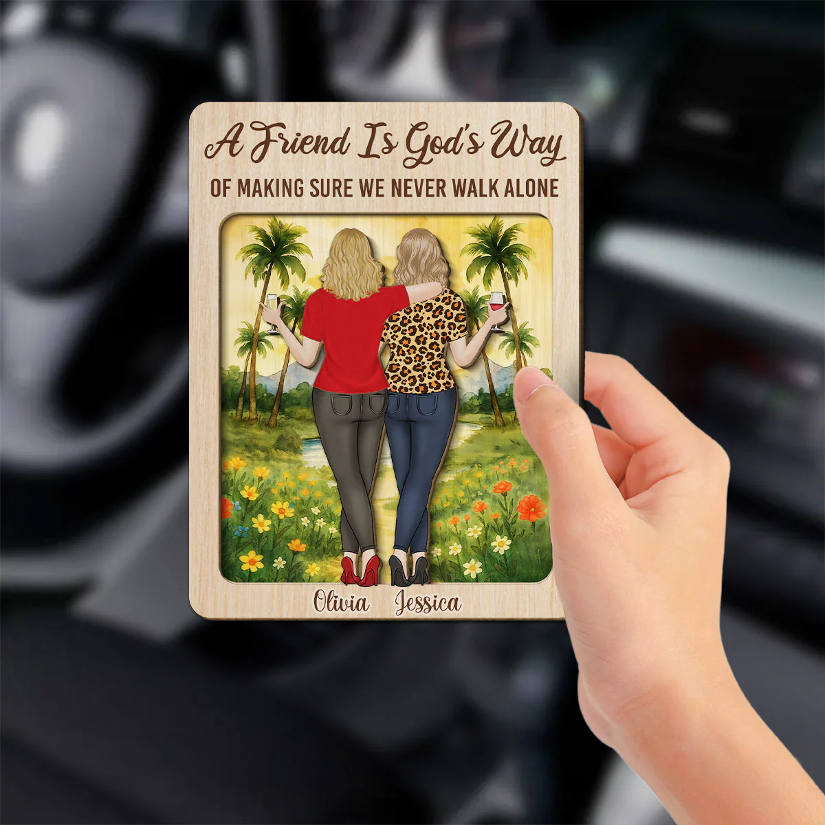 Besties Sisters Never Walk Alone - Personalized Custom Car Visor Clip - Image 4
