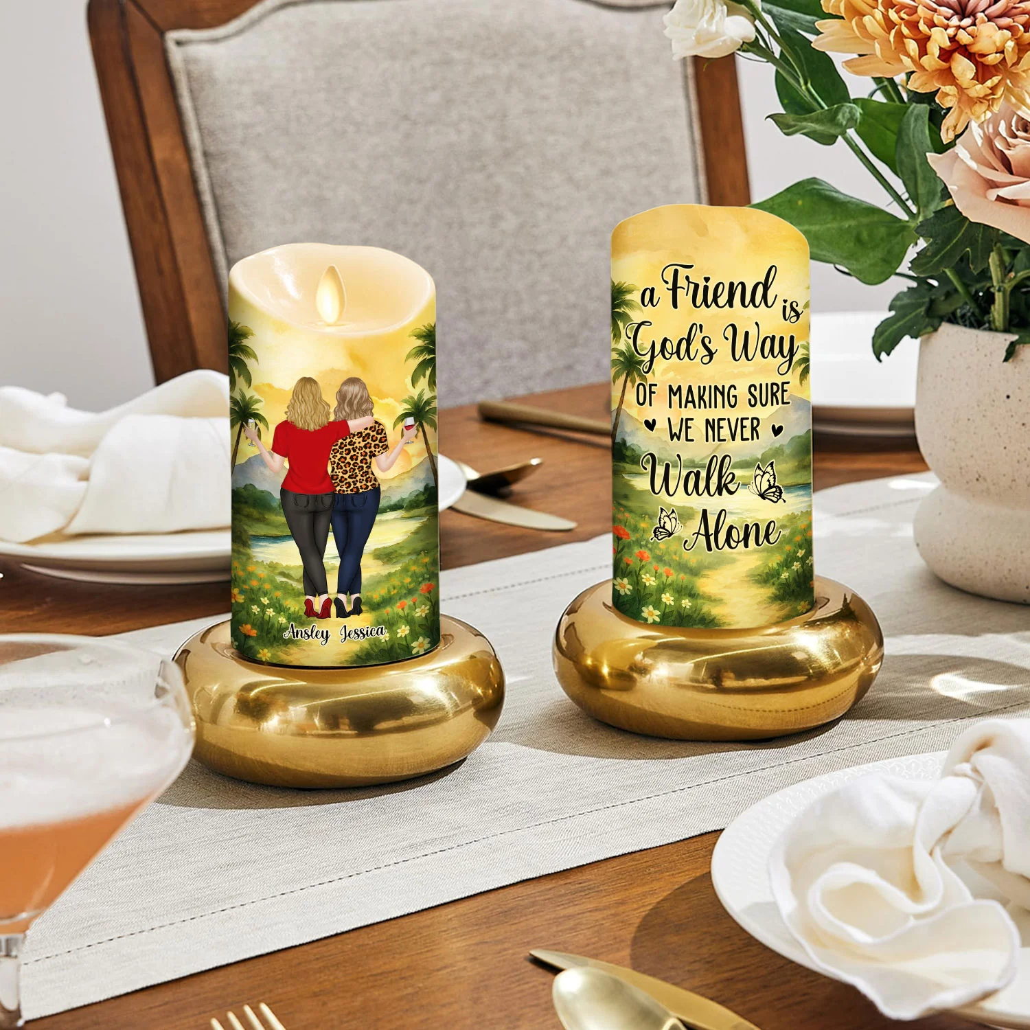 Besties Sisters Never Walk Alone - Personalized Custom LED Candle - Image 2