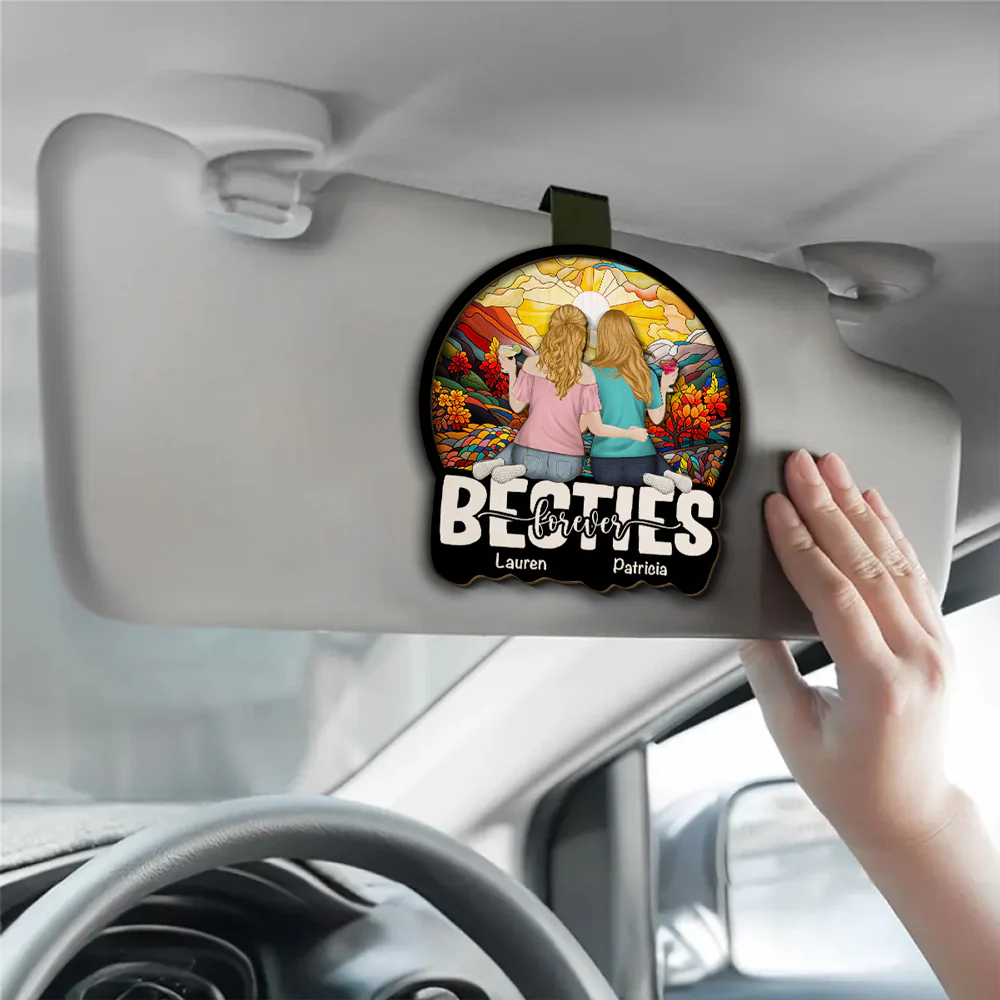Besties Sitting Together - Personalized Custom Car Visor Clip - Image 3