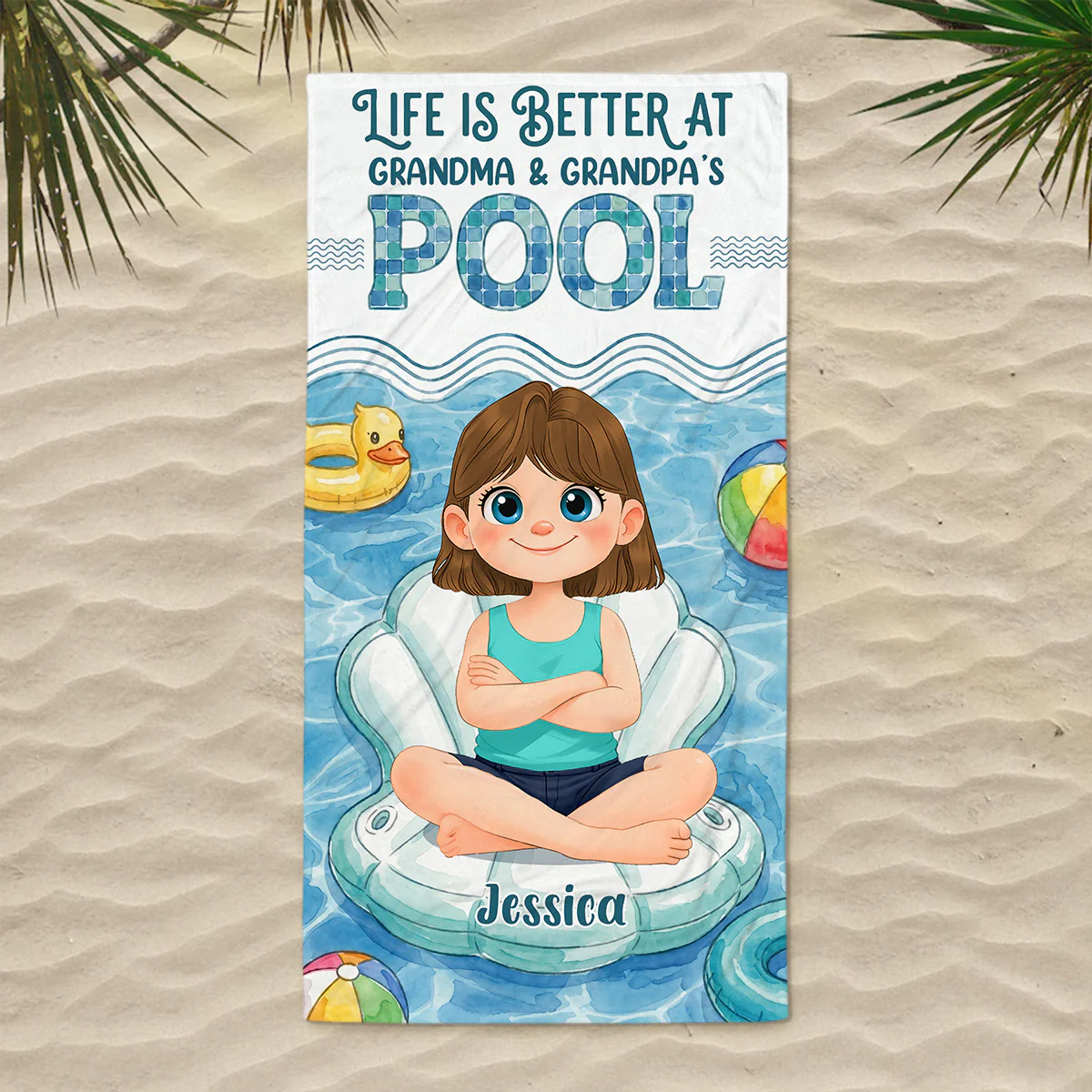 Better At Grandma Pool - Personalized Custom Beach Towel - Image 2