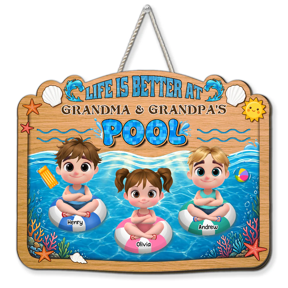 Better Life At Grandma Grandpas Pool - Personalized Custom Wood Sign