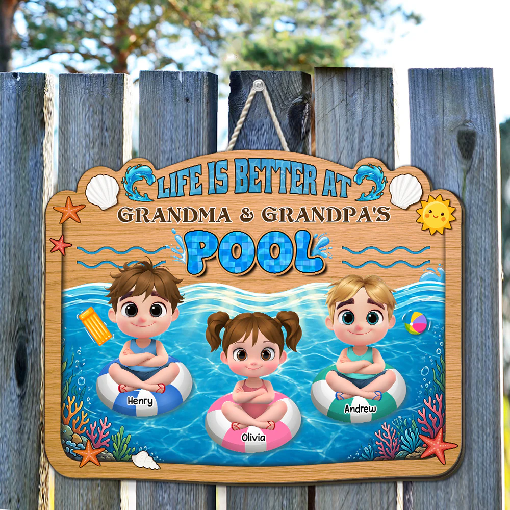 Better Life At Grandma Grandpas Pool - Personalized Custom Wood Sign - Image 2