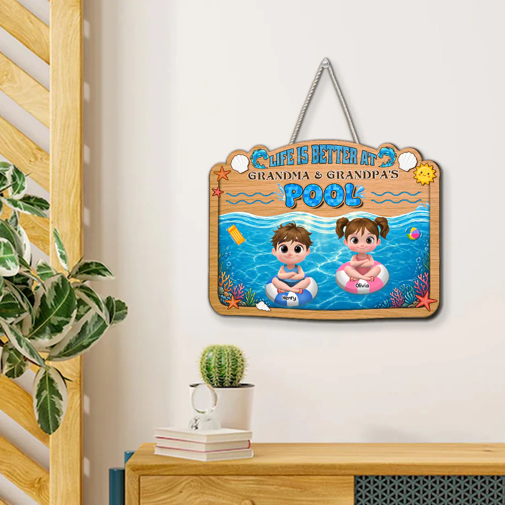 Better Life At Grandma Grandpas Pool - Personalized Custom Wood Sign - Image 4