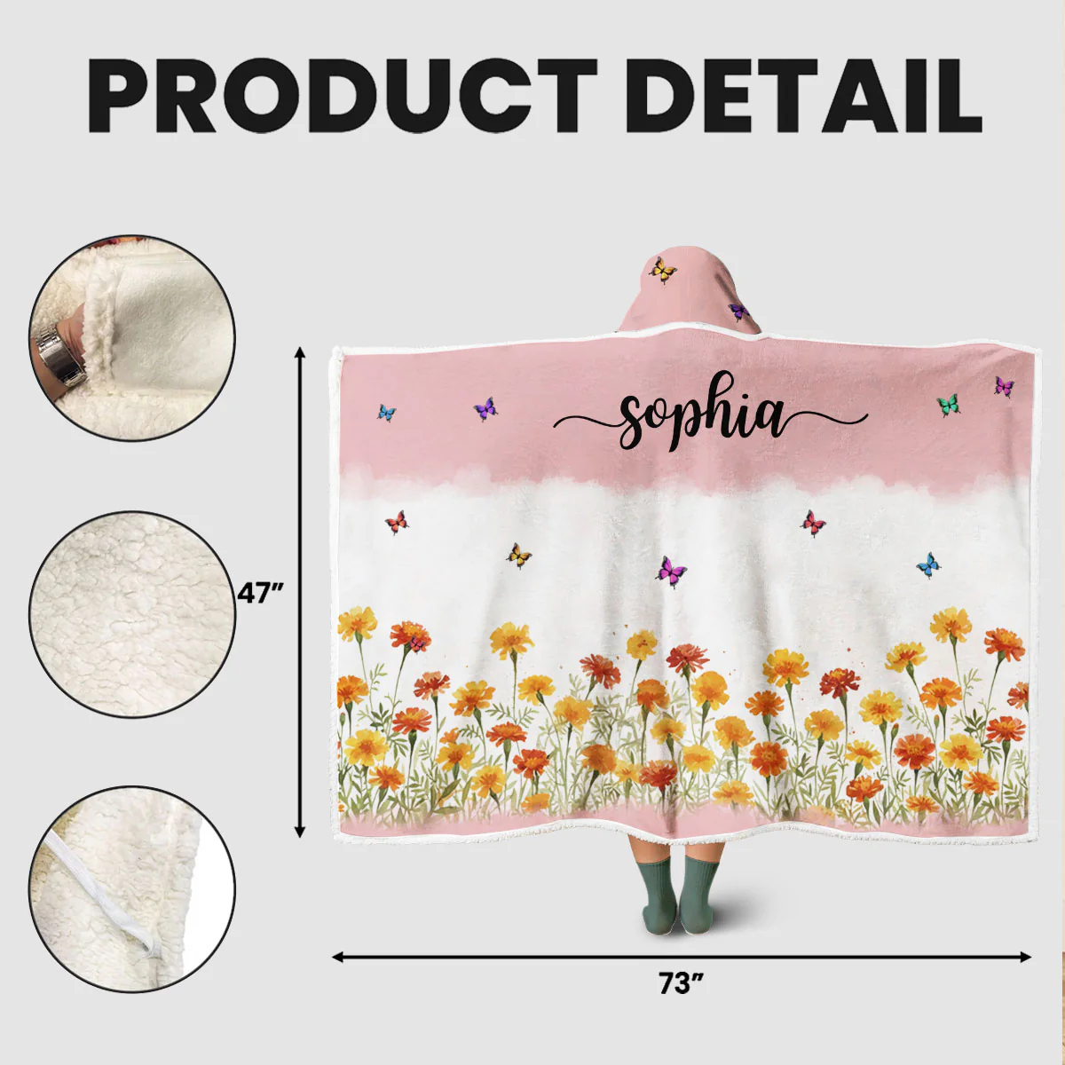 Birth Flower And Name - Personalized Custom Hooded Blanket - Image 6
