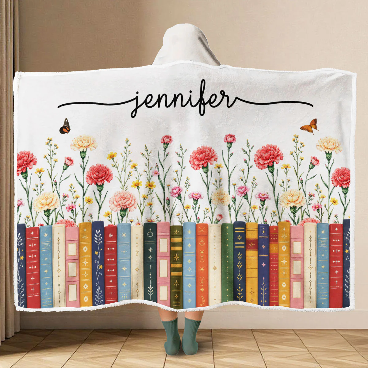 Birthflower And Book - Personalized Custom Hooded Blanket