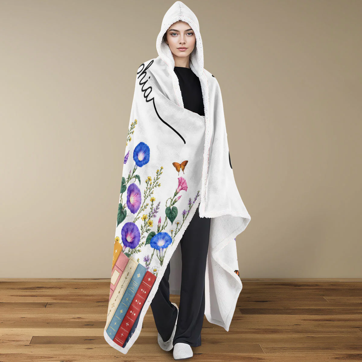 Birthflower And Book - Personalized Custom Hooded Blanket - Image 2