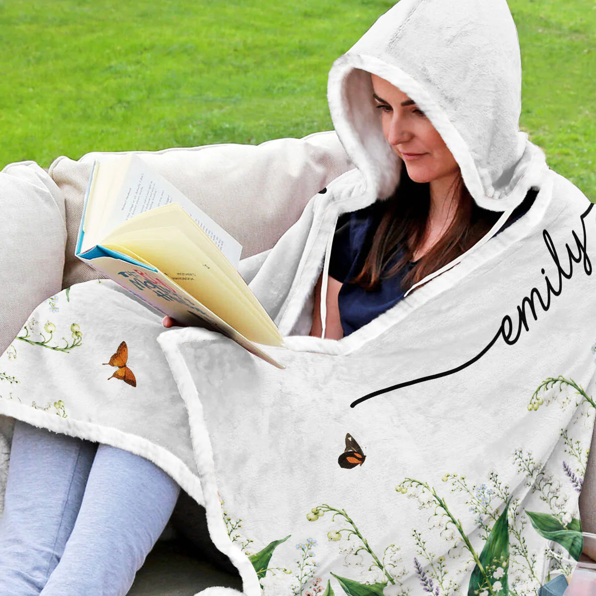 Birthflower And Book - Personalized Custom Hooded Blanket - Image 4