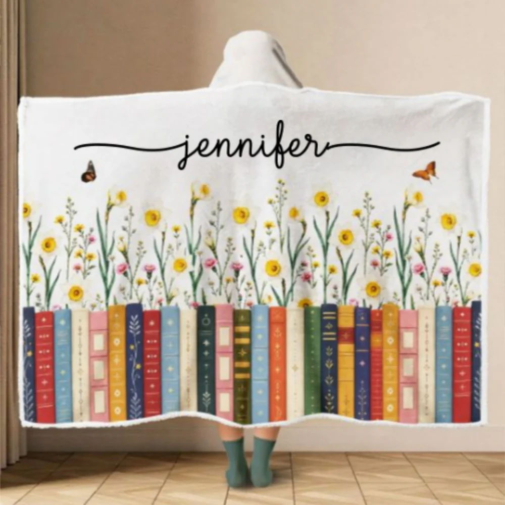 Birthflower And Book - Personalized Custom Hooded Blanket - Image 5