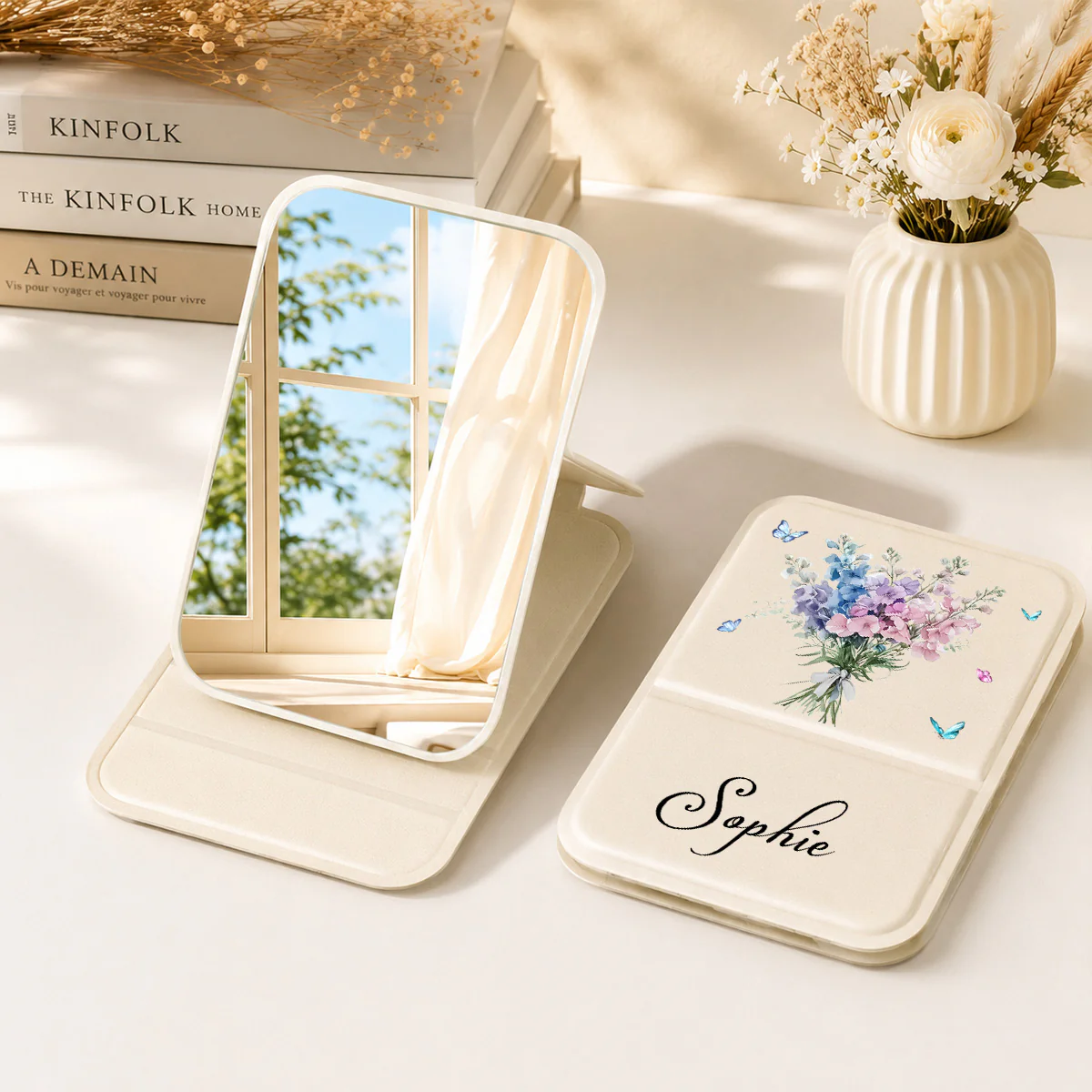 Birthmonth Flower - Personalized Custom Pocket Leather Mirror - Image 2