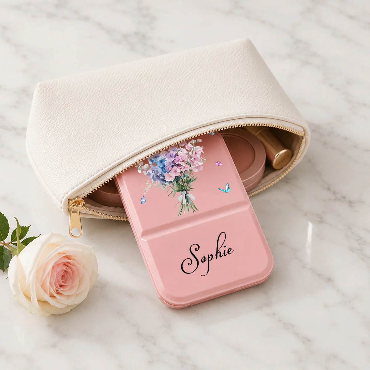 Birthmonth Flower - Personalized Custom Pocket Leather Mirror - Image 3