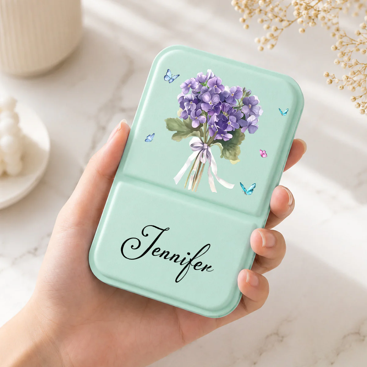 Birthmonth Flower - Personalized Custom Pocket Leather Mirror - Image 4