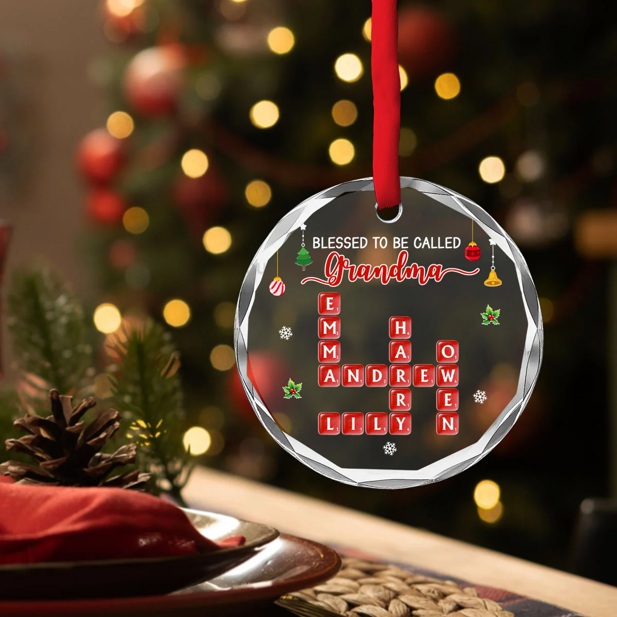 Blessed Grandma Christmas - Personalized Custom Glass Ornament - Image 4