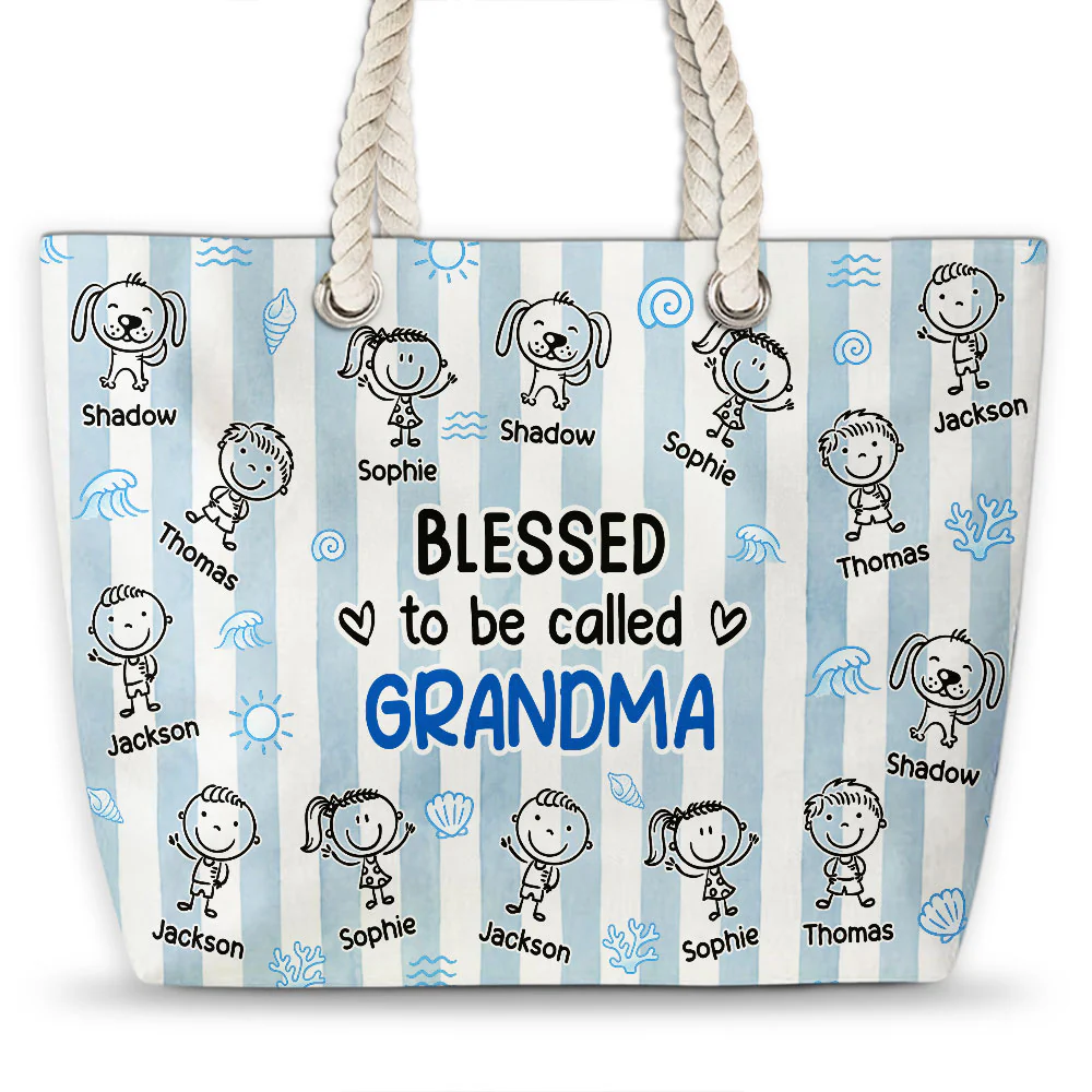 Blessed To Be Call Grandma - Personalized Custom Beach Bag