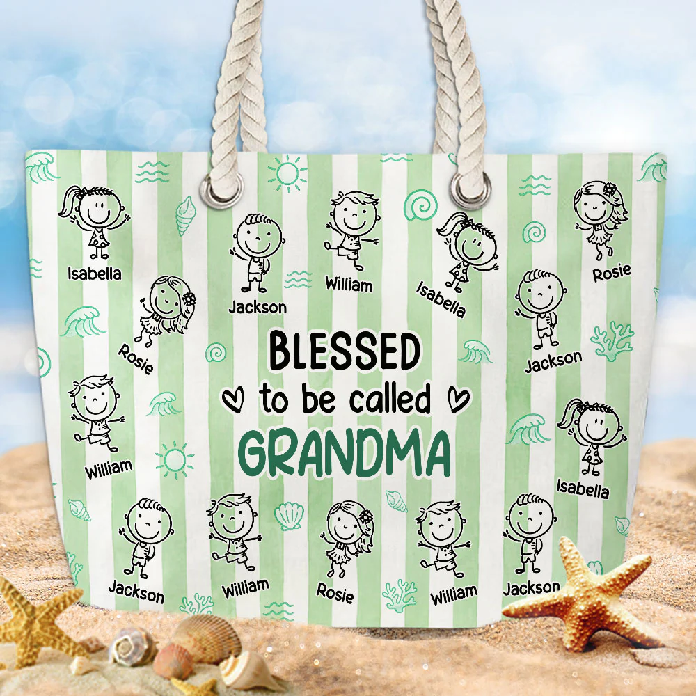 Blessed To Be Call Grandma - Personalized Custom Beach Bag - Image 2
